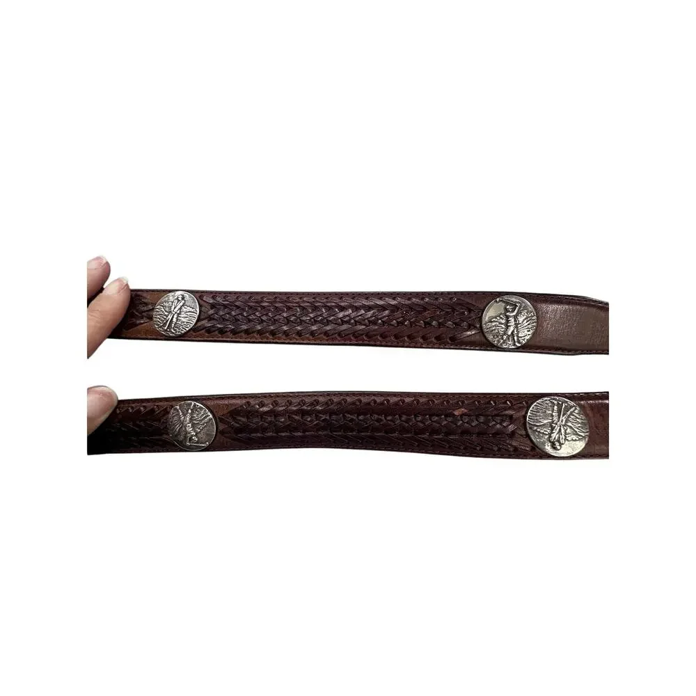 Golf Concho Woven Leather Belt Silver Buckle 40 Western Vintage